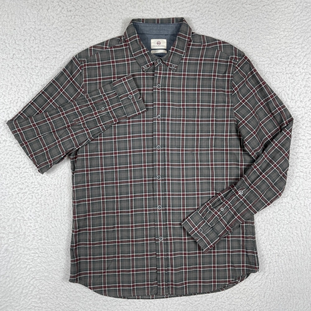 AG Adriano Goldschmied Button Down Shirt Mens‎ Large Grey Red Plaid 7686HBP-FCP